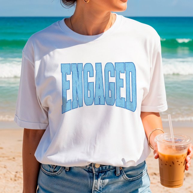 T-shirt Navy + Blue Faux Glitter Varsity Engagement Bridal (Personalize with names, dates, locations or events)