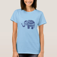 Navy Blue Tones Cute Flower Elephant