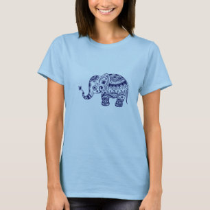 T-shirt Navy Blue Tones Cute Flower Elephant