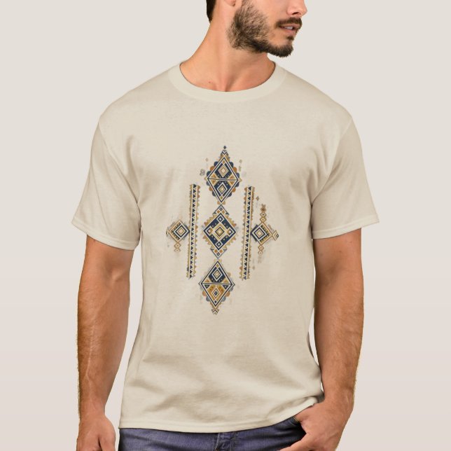 T-Shirt Navy & Or Design Symétrie Abstraite (Devant)