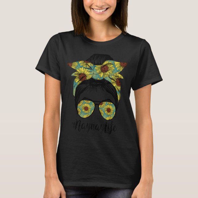 T-shirt Naynay Life Messy Cheveux Bun Sunflower Femme Mère (Devant)