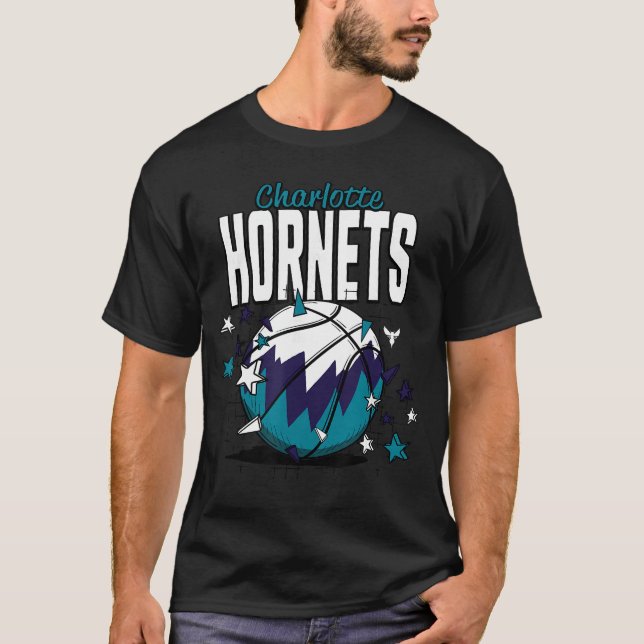 T-shirt NBA Charlotte Hornets Basketball Doodle Stars frie (Devant)