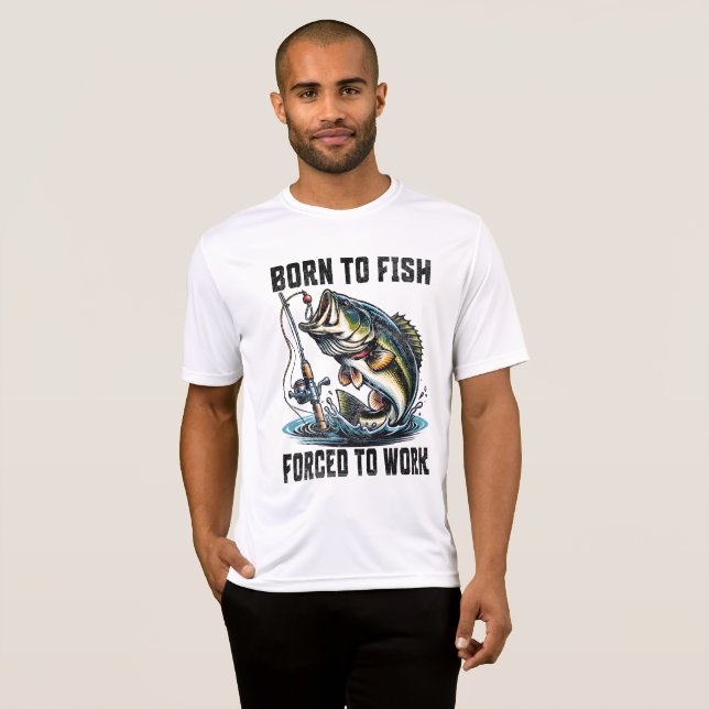 T-shirt Né à des poissons forcés de travailler (Devant entier)
