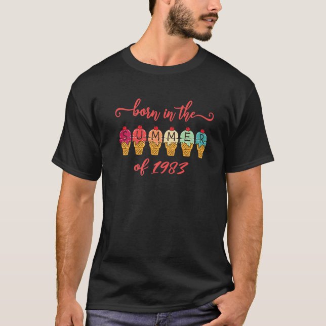T-shirt Né À L'Été 1983 - Cone De Crème De Glace Rétro (Devant)