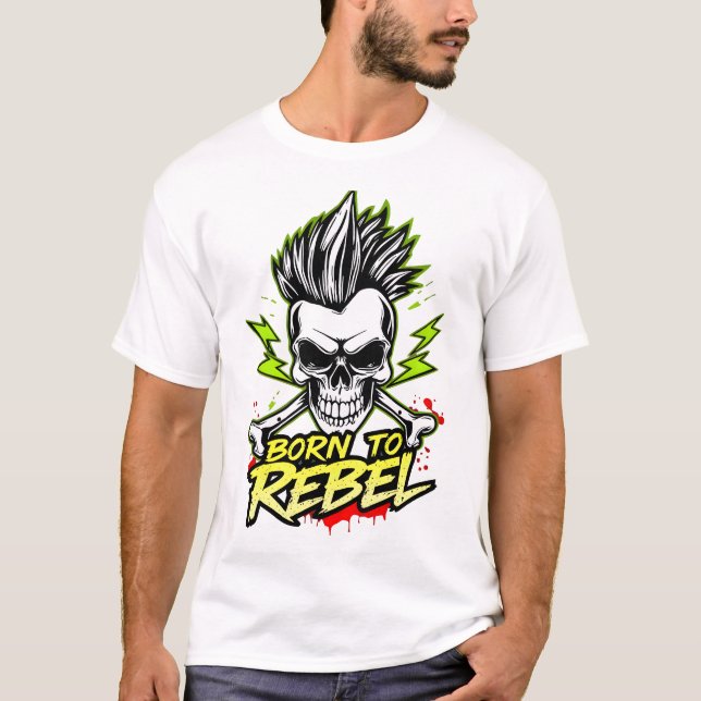 T-shirt Né à Rebel Punk Rock Design crâne (Devant)