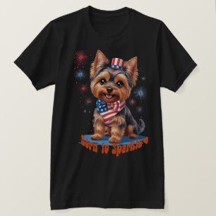 T-shirt Né à Sparkle - Cute Yorkie 4 juillet Patrioti
