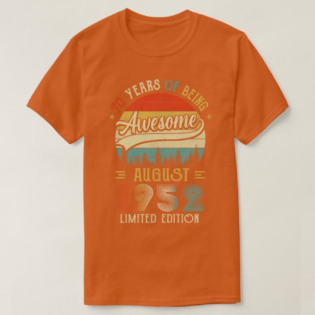 T-shirt Né Août 1952 70ème Anniversaire Fabriqué En 1952 7 (Design devant)