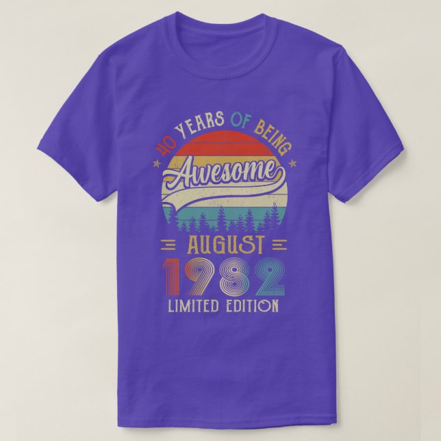 T-shirt Né Août 1982 40ème Anniversaire Fabriqué En 1982 4 (Design devant)