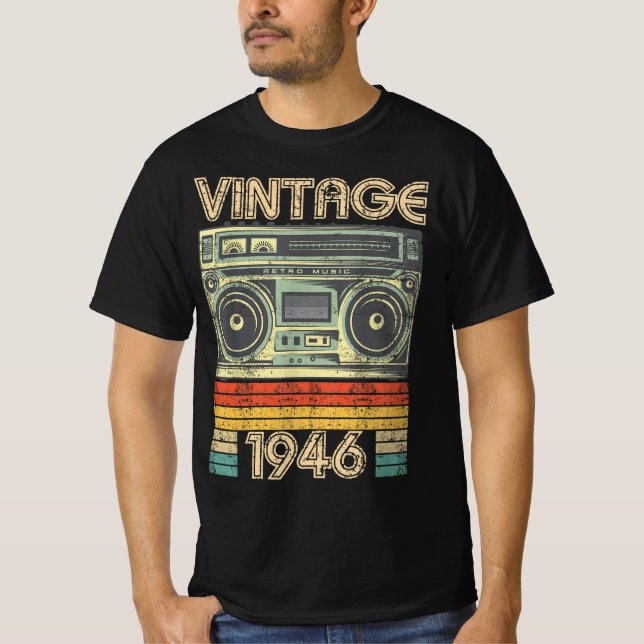 T-shirt Né En 1946 Radio Retro, 1946 Cadeau D'Anniversaire (Devant)