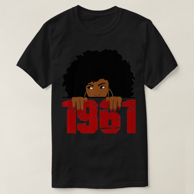 T-shirt Né en 1961 60e anniversaire 60 ans femme noire (Design devant)