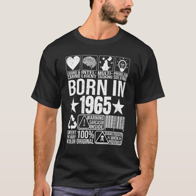 T-shirt Né En 1965 Avertissement Étiquette Code Barre Birt (Devant)