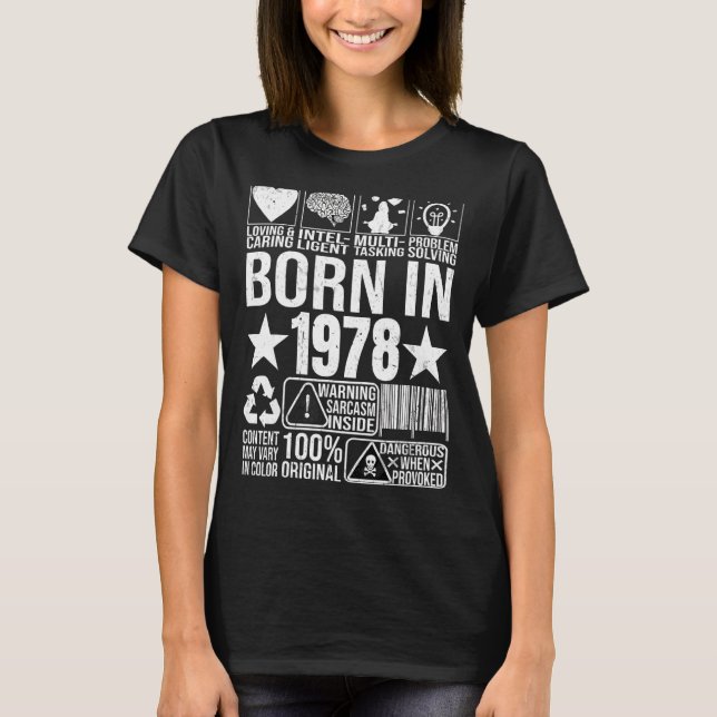 T-shirt Né En 1978 Avertissement Étiquette Code Barre Birt (Devant)