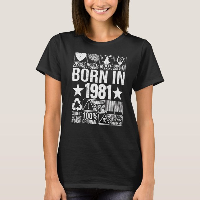 T-shirt Né En 1981 Avertissement Étiquette Code Barre Birt (Devant)