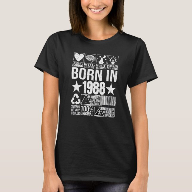 T-shirt Né En 1988 Contenu Avertissement Étiquette Code Ba (Devant)