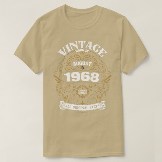 T-shirt Né en août 1968 Anniversaire (Design devant)