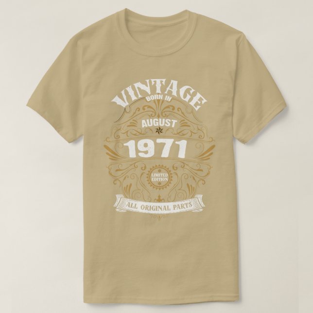 T-shirt Né en août 1971 Anniversaire (Design devant)