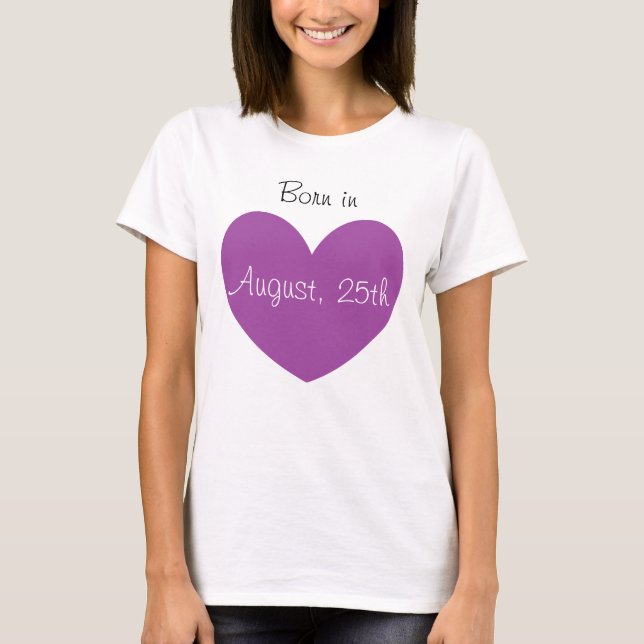 T-shirt Né en août Personnalisé Purple Heart Print (Devant)