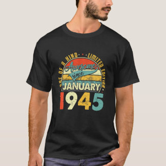T-shirt Né En Janvier 1945 77E Anniversaire Cadeau Retro 7
