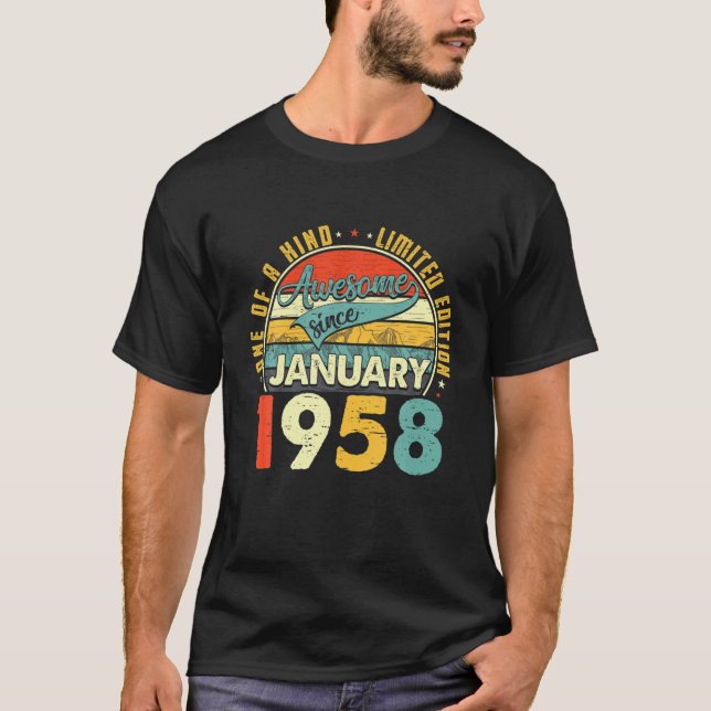 T-shirt Né En Janvier 1958 64E Anniversaire Cadeau Retro 6 (Devant)