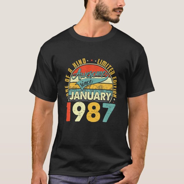 T-shirt Né En Janvier 1987 35E Anniversaire Cadeau Retro 3 (Devant)