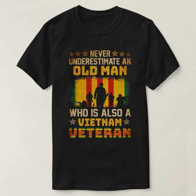 T-shirt Ne jamais sous-estimer un vieil homme Vietnam Vété (Design devant)