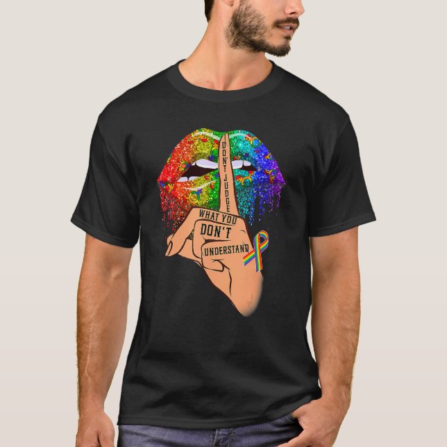 T-shirt Ne juge pas Lgbt Dripping Rainbow Lips Main Gay Pr (Devant)