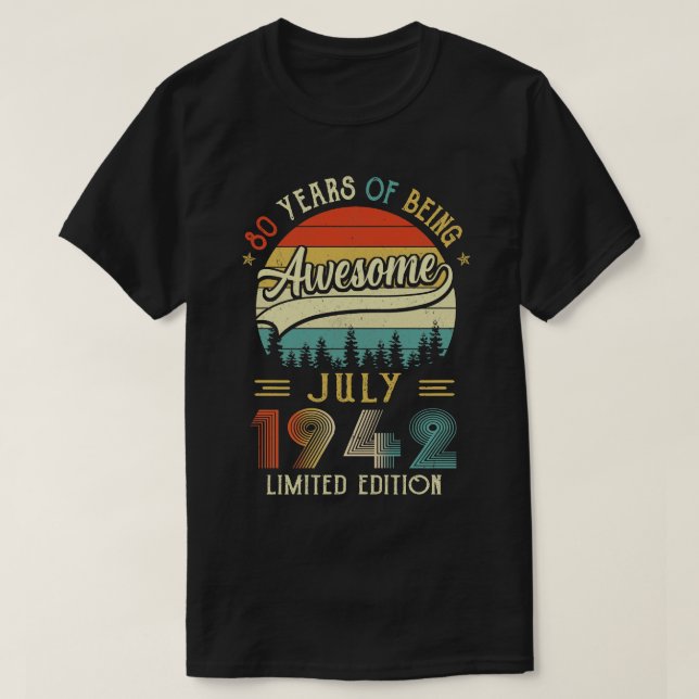 T-shirt Né Juillet 1942 80ème Anniversaire Fabriqué En 194 (Design devant)