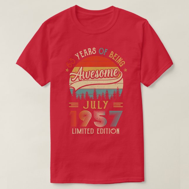 T-shirt Né Juillet 1957 65ème Anniversaire Fabriqué En 195 (Design devant)