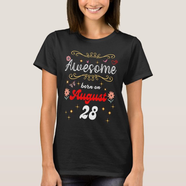 T-shirt Né le 28 août Fleurs & Butte (Devant)