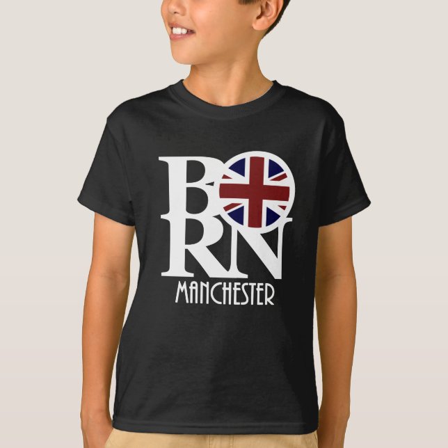 T-shirt NÉ  Manchester Angleterre (texte blanc) (Devant)
