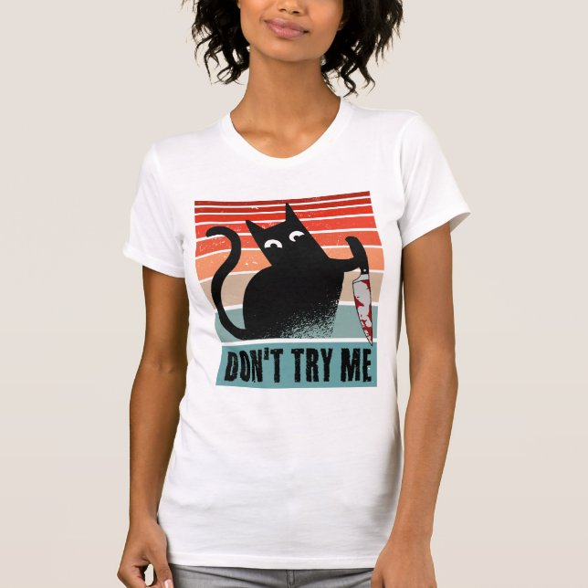 T-shirt Ne m'essayez pas, Moody Cat avec un couteau Invita (Devant)