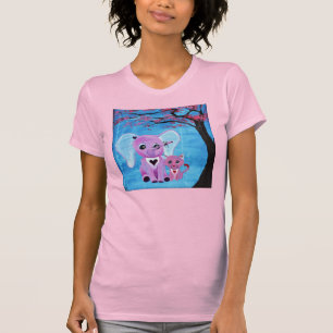 T-shirt Ne m'oubliez pas éléphant rose chat cerisier art