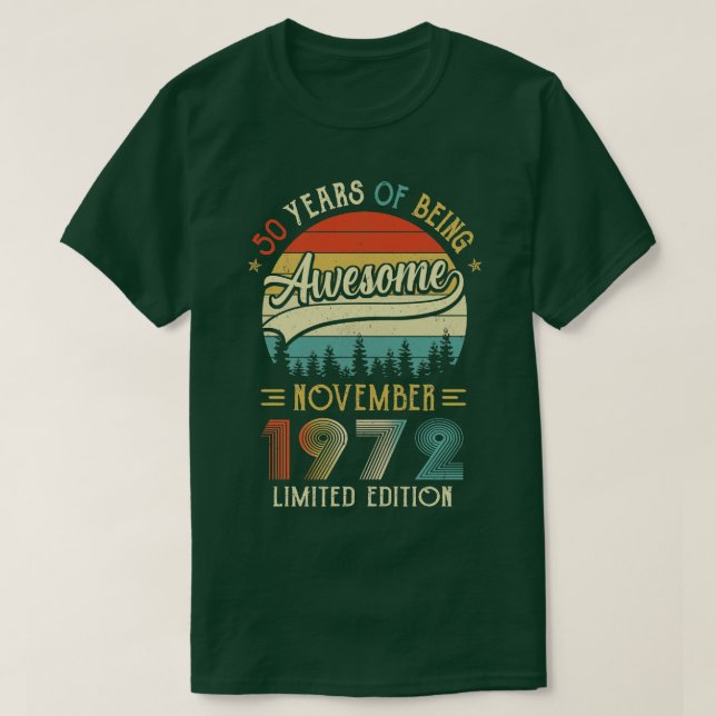 T-shirt Né Novembre 1972 50ème Anniversaire Fabriqué En 19 (Design devant)