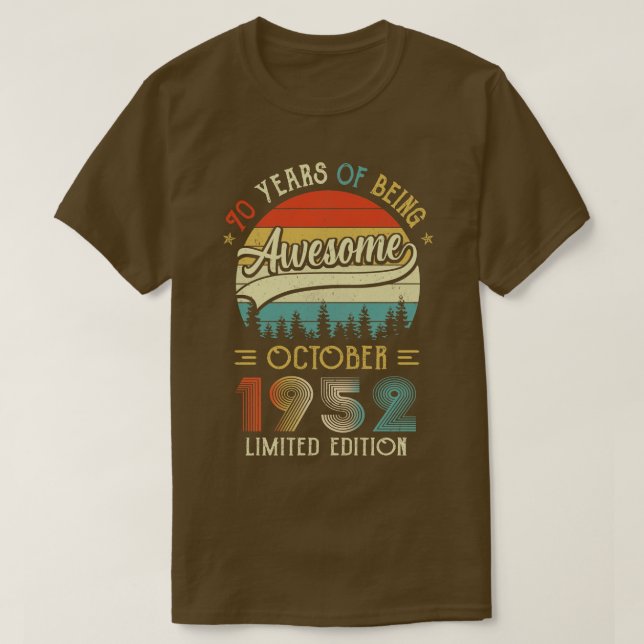 T-shirt Né Octobre 1952 70e Anniversaire Fabriqué En 1952  (Design devant)