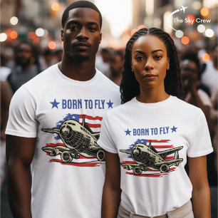 T-shirt Né pour avion Vintage USA Flag Aviation
