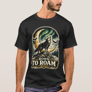 T-shirt Né pour errer Loup vintage Aurores boréales