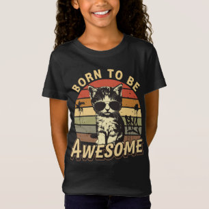 T-Shirt Né pour être génial - Chat cool en style rétro