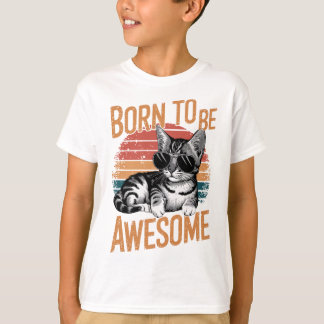 T-shirt Né pour être génial - Cool Cat Retro Design