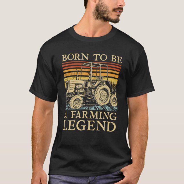 T-shirt Né Pour Être Une Légende Agricole Ride Sur Tractor (Devant)