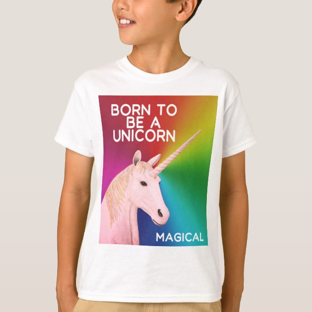 T-shirt Né pour être une licorne Statue Head Magical Rainb (Devant)