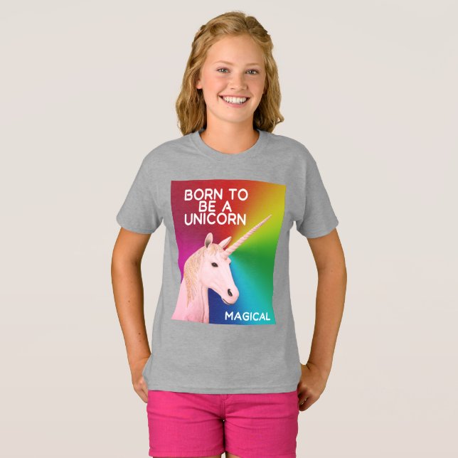 T-shirt Né pour être une licorne Statue Magical Rainbow Gi (Devant entier)