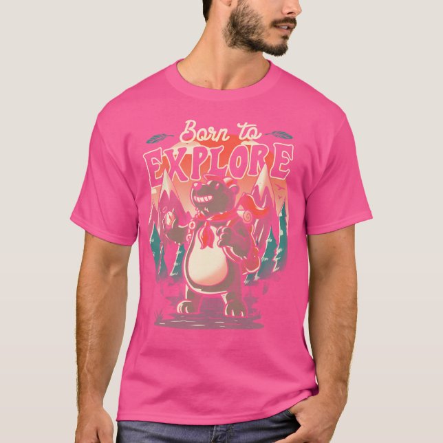 T-shirt Né Pour Explorer La Cute Ours Camper Cadeau (Devant)