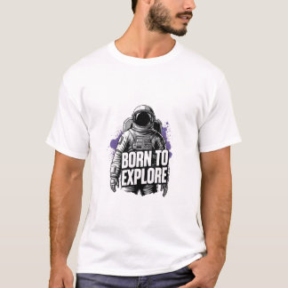 T-shirt Né pour explorer l'astronaute Nébuleuse violette A