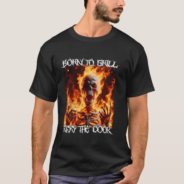 T-shirt Né Pour Grill Funny Cringe Dur Skeleton mème Flam (Devant)