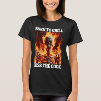 T-shirt Né Pour Grill Funny Cringe Dur Skeleton mème Flam