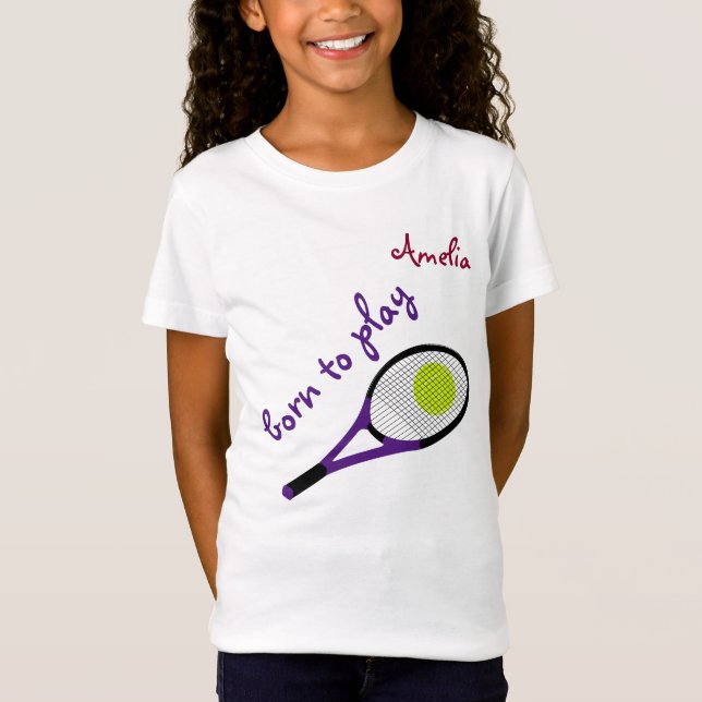 T-Shirt Né pour jouer, Tennis Ball et Racquet, Personnalis (Devant)