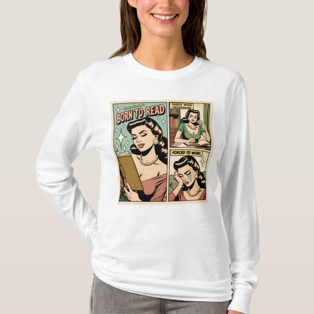 T-shirt Né Pour Lire La Chemise Bookish | Comic Book Retro (Devant)
