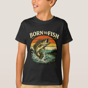 T-shirt Né pour pêcher pêcheur de bar vintage
