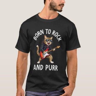 T-shirt Né pour rocker et ronronner, chat hilarant, Rock'n