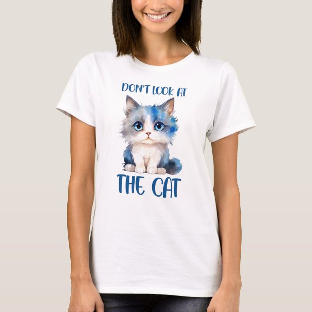 T-shirt Ne regardez pas le chat - adorable chaton bleu (Devant)